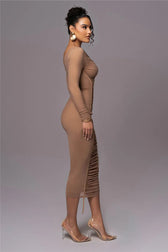 Diagonal Collar Mesh Midi Dress 6