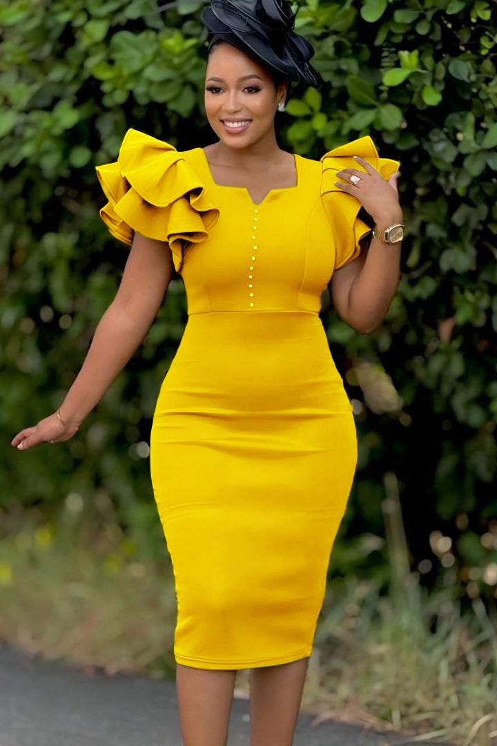Chic Beaded Ruffled Sleeve Bodycon Cocktail Dress - View 4