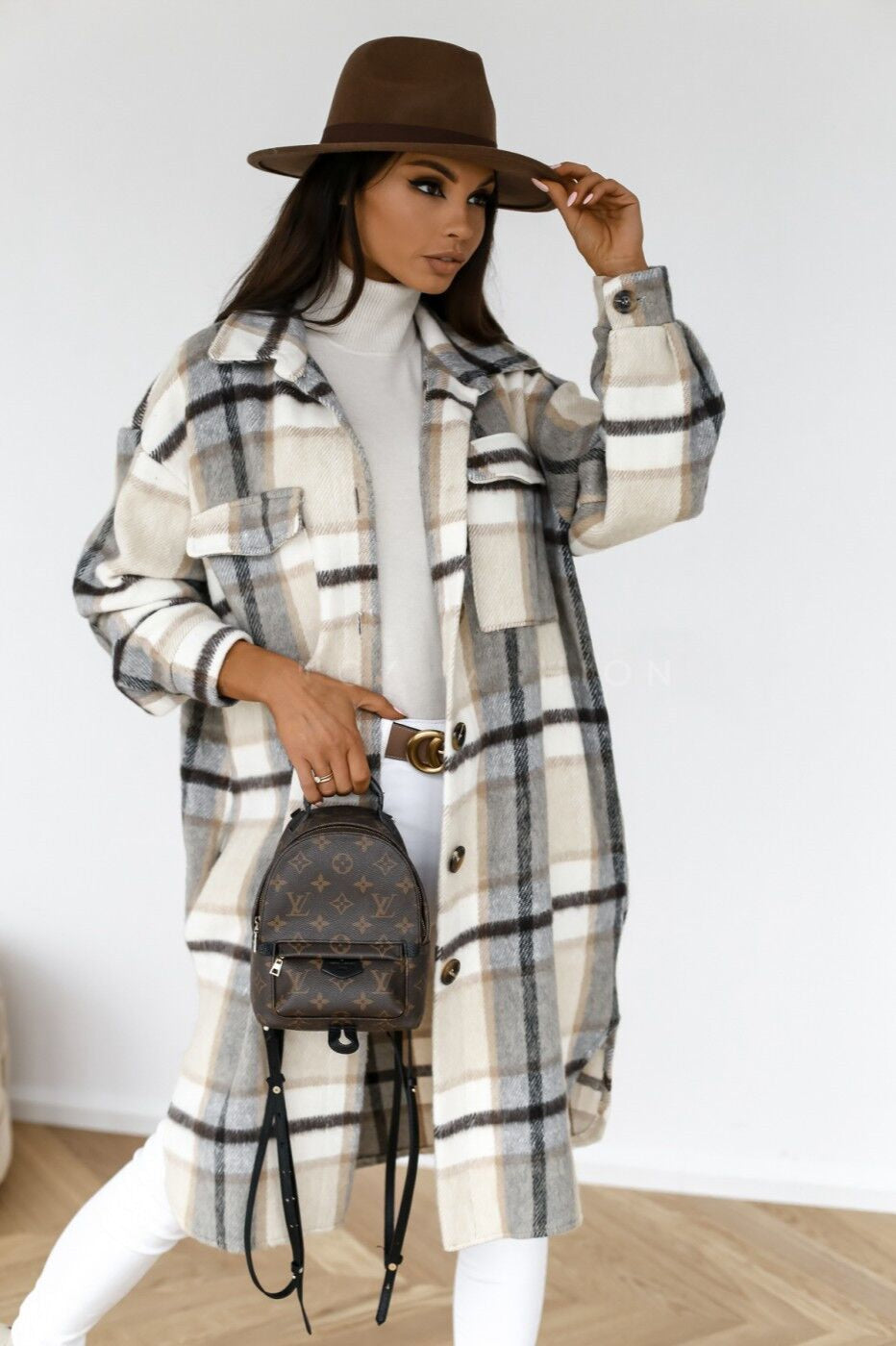Plaid Button Front Flap Pocket Longline Shirt Coat 3