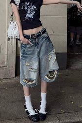 Relaxed Fit Raw Hem Denim Shorts
