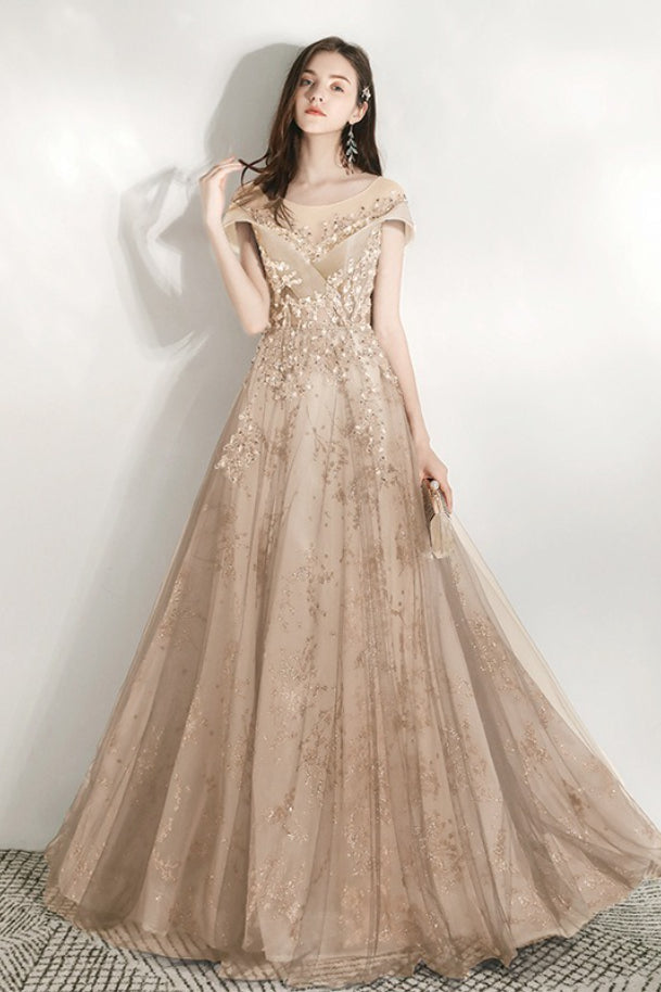 V Neck Beaded Ball Gown Prom Dress