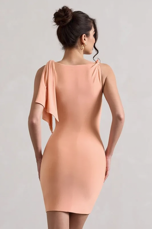 Solid Bodycon Twist Mini Party Dress