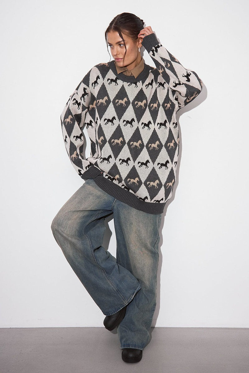 Casual Horse Graphic Pullover Sweater