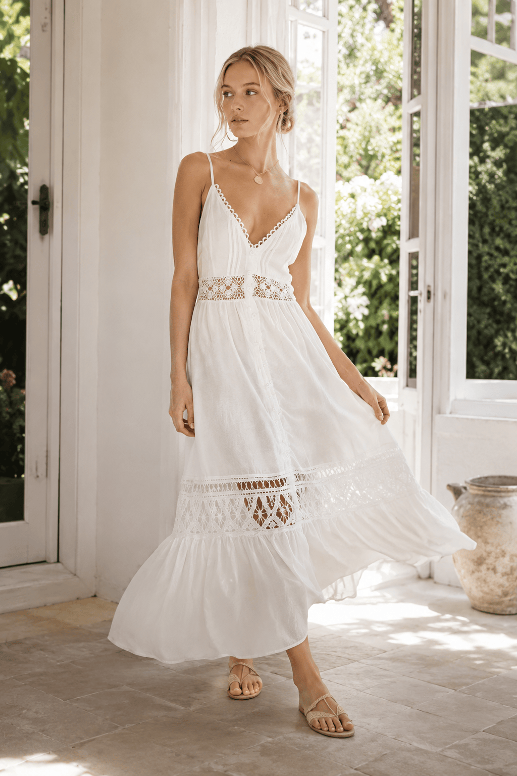 Lace Trim Sheer Flowy Boho Dress