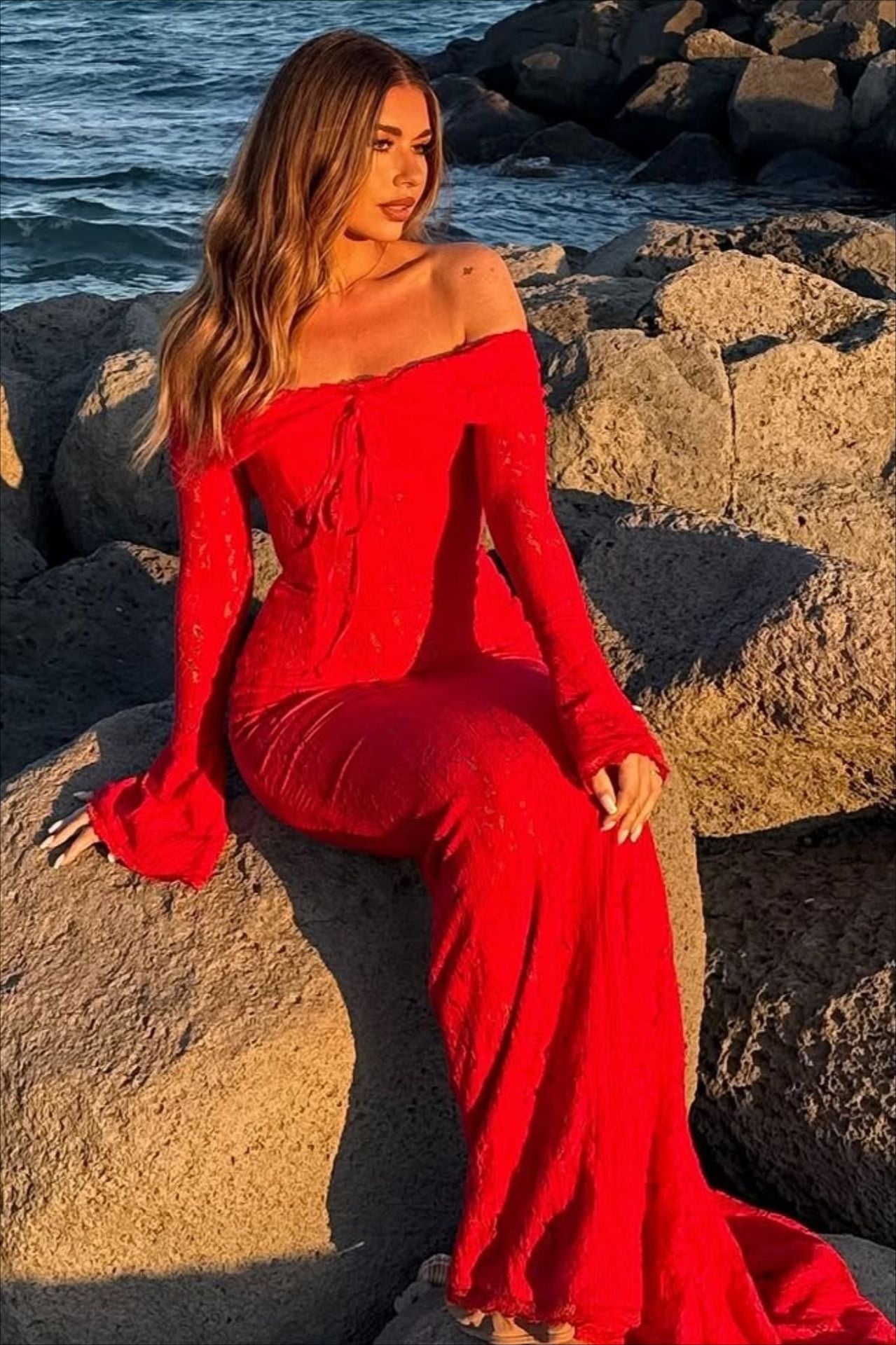 Lace Bustier Bell Sleeve Maxi Dress - View 11