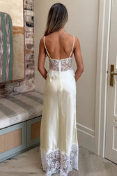Low Plunge Lace Insert Open Back Lace Dress