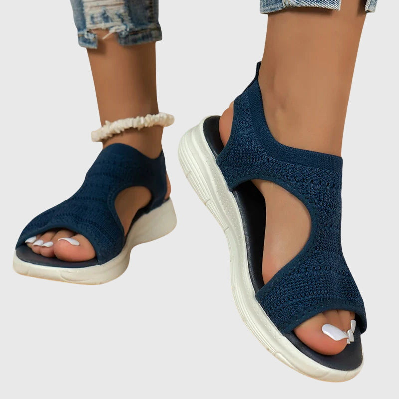 Knit Open Toe Cut Out Slingback Platform Sandals