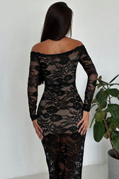 Black Lace Off Shoulder Maxi Dress 7