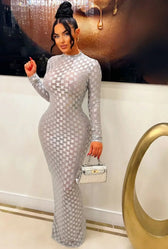 Plaid Mesh Bodycon Maxi Dress 2