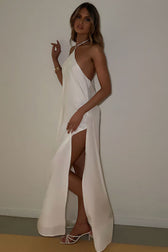 Halter Backless Split Slim Silk Dress 5