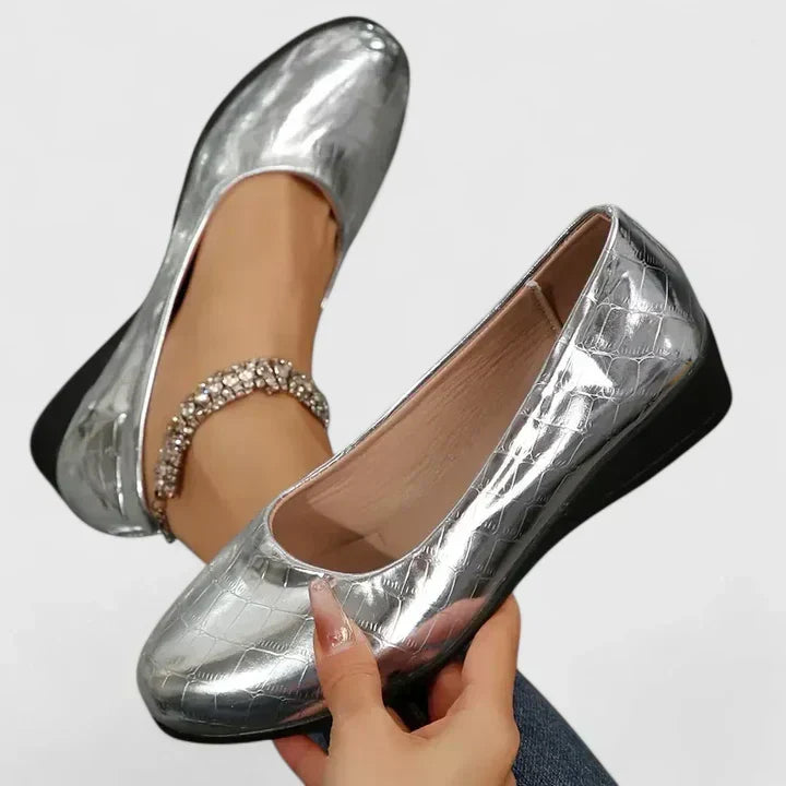 Croc Print Square Toe Slip On Wedge Pumps