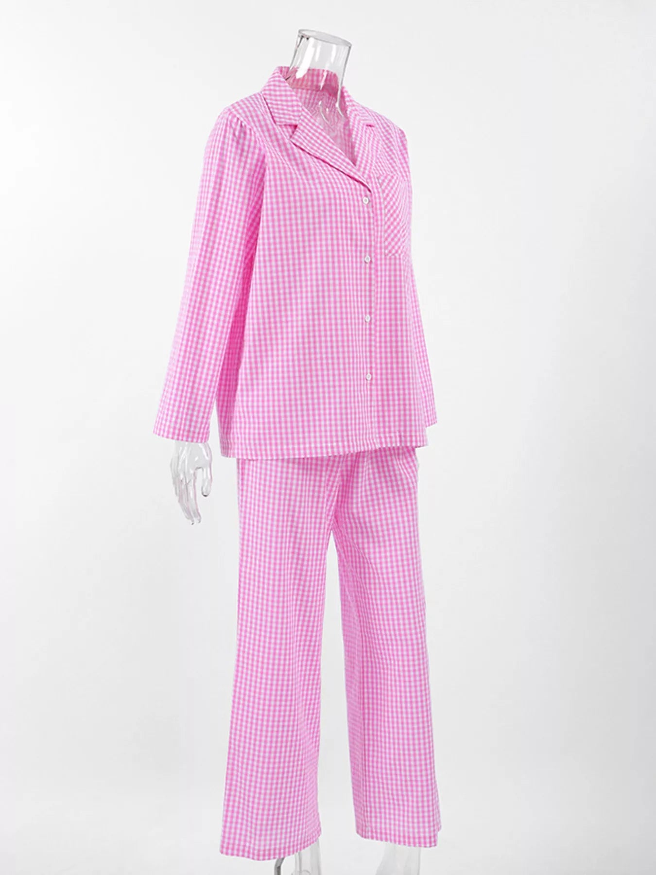 Gingham Button-Down Top and Pants Loungewear Set