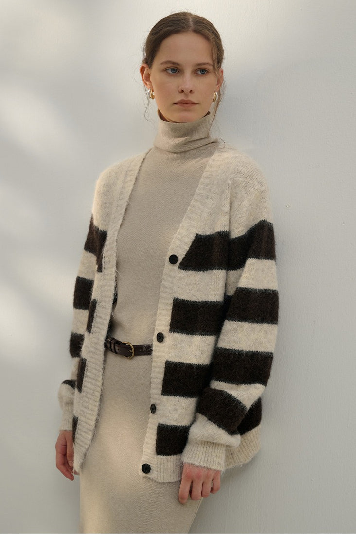 Textured Stripe VNeck Knit Top