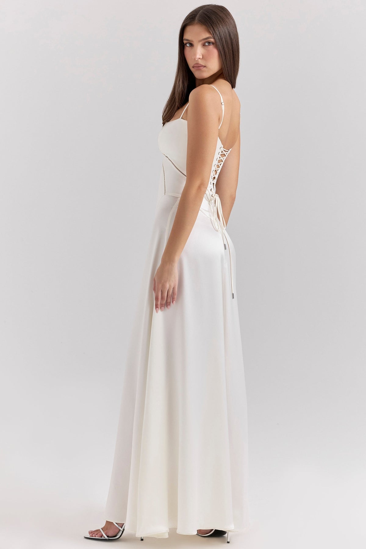 Satin Square Neck Cut Out Panel Spaghetti Strap Maxi Dress 4
