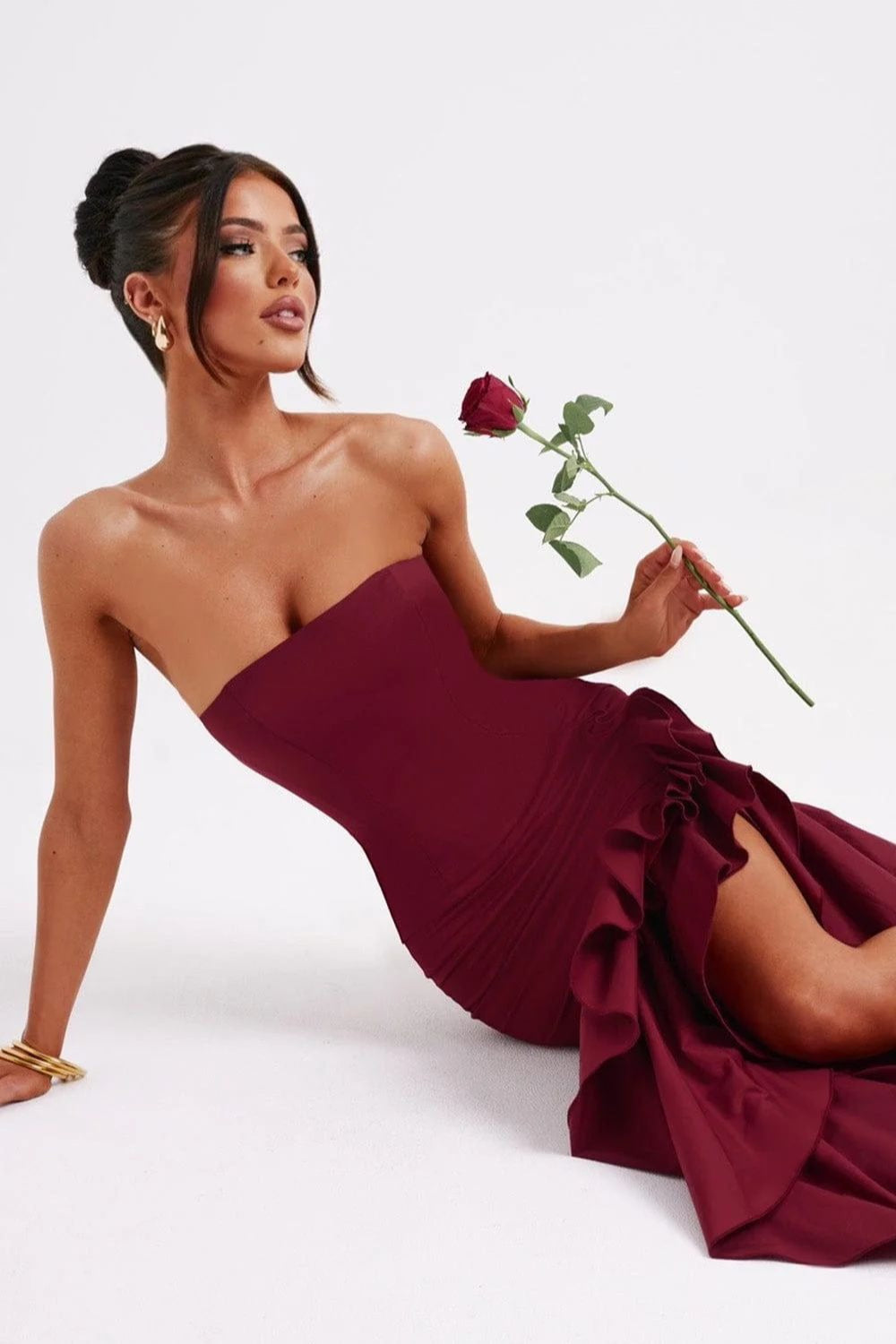 Elegant Strapless Slit Backless Bodycon Cocktail Dress 2