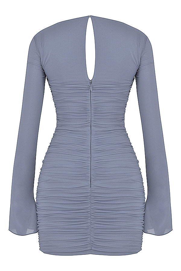 Mesh Sweetheart Cut Out Ruched Flare Sleeve Bodycon Mini Dress 12
