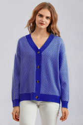 Long Sleeve Loose Knit Cardigan Sweater One Size / Dark Blue