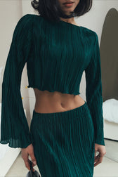 Flared Sleeve Pleated Denim Mini Skort