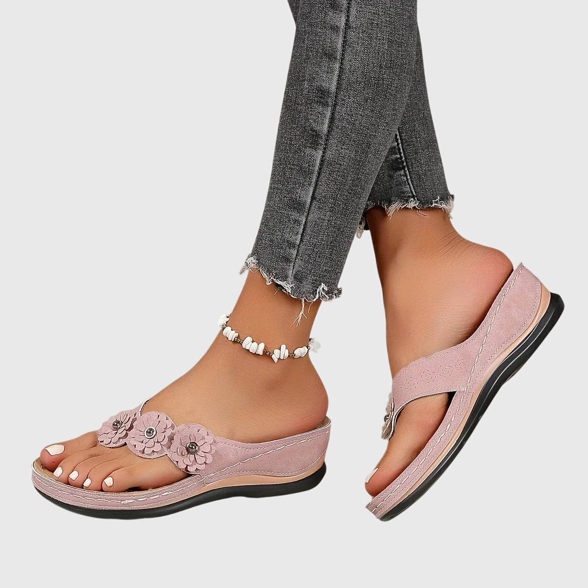 Floral Thong Wedge Flip Flop Sandals
