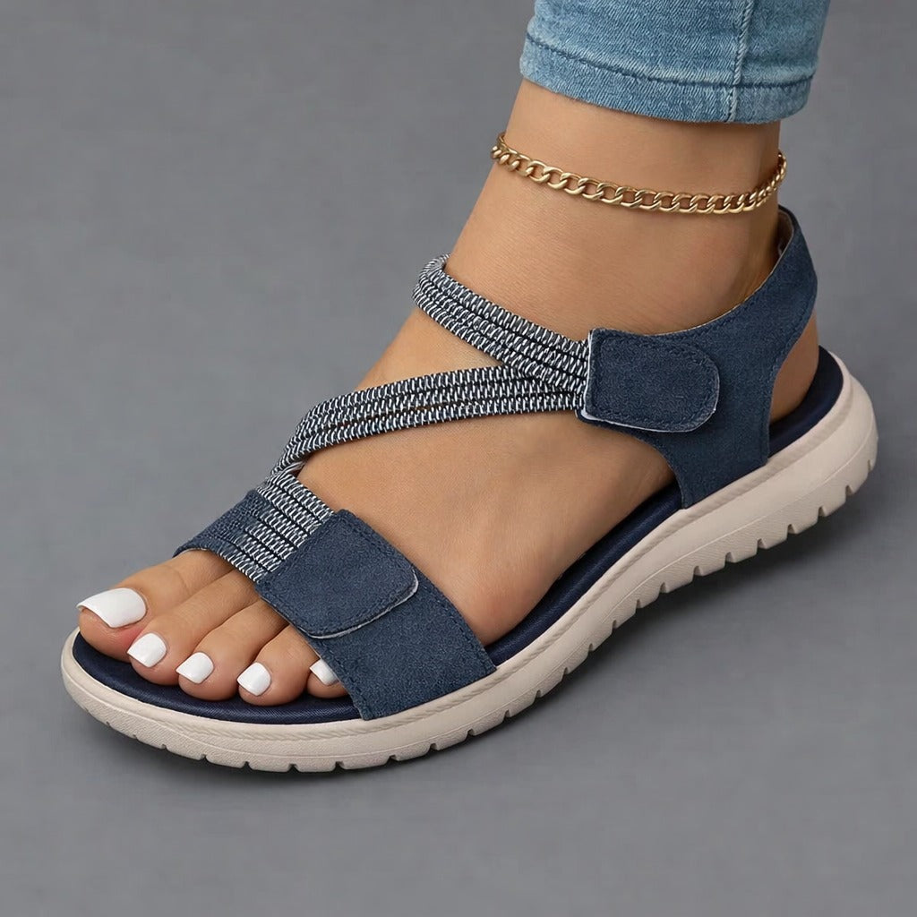 Open Toe Ankle Strap Elastic Flat Sandals