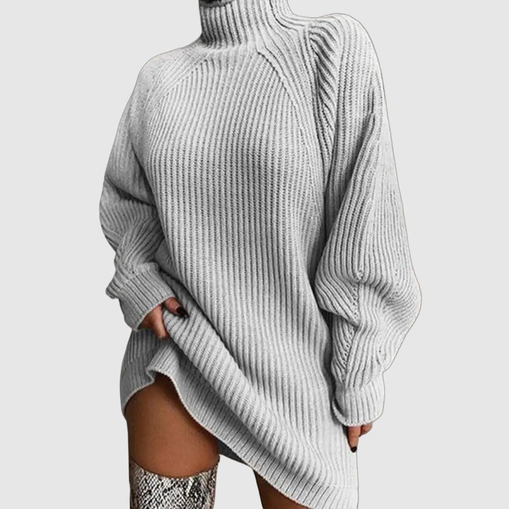 Turtleneck Long Sleeve Ribbed Sweater Dress