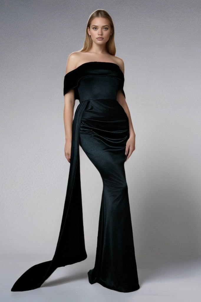 Solid Satin Off-Shoulder High-Waist Mermaid Silk Dress 7