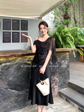 Satin Cowl Neck High Split Ruffle Slip Dress 13