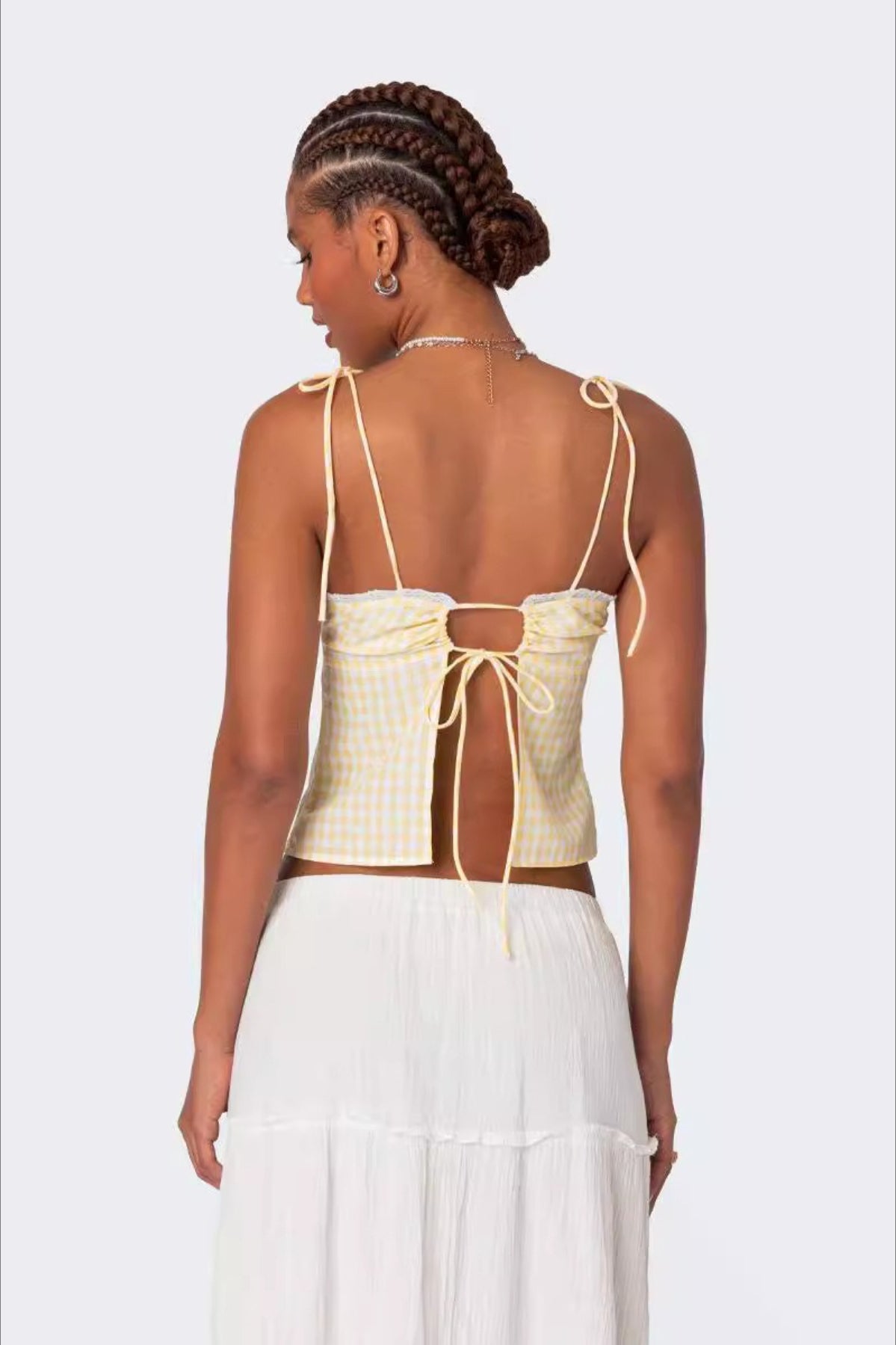 Plaid Halter Backless Cami Top