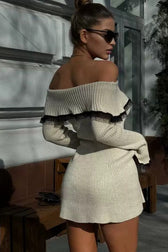 Lace-Trimmed Knit Off-Shoulder Mini Sweater Dress 2