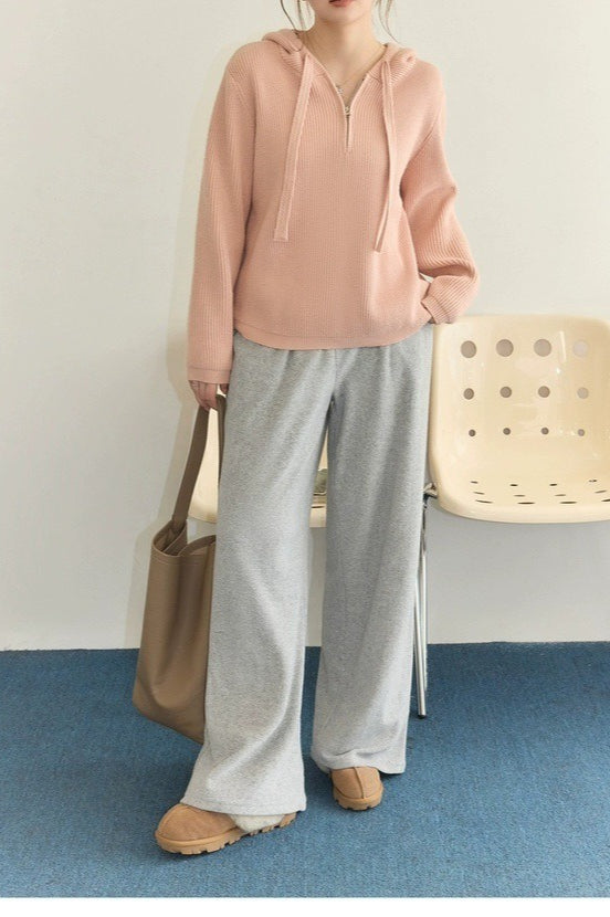 Drawstring Hooded Knit Sweater