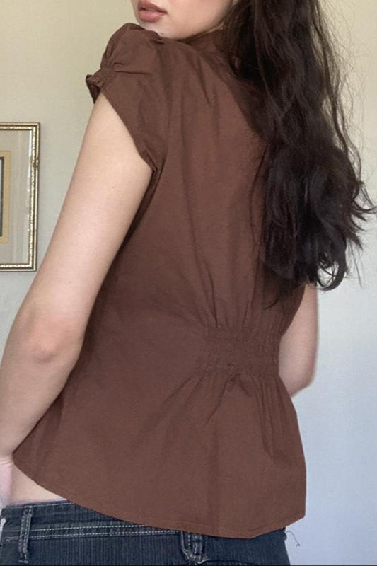 Puff Sleeve Button Front T-Shirt