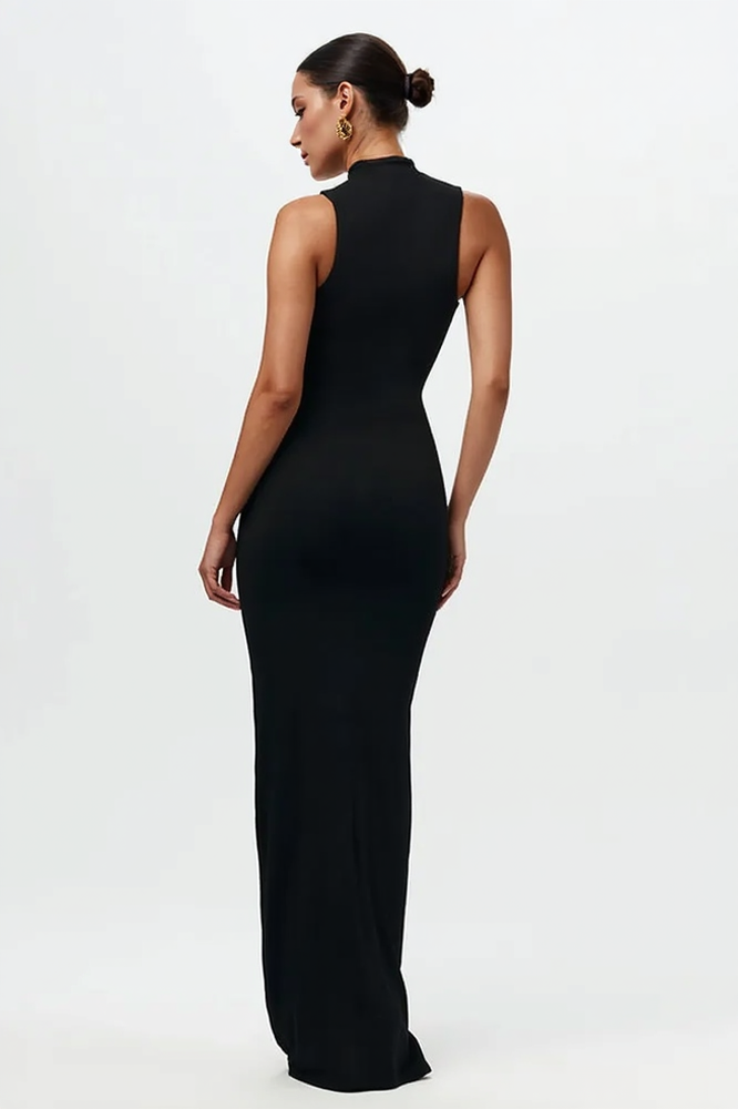 Solid Crew Neck Sleeveless Tie Bodycon Party Dress