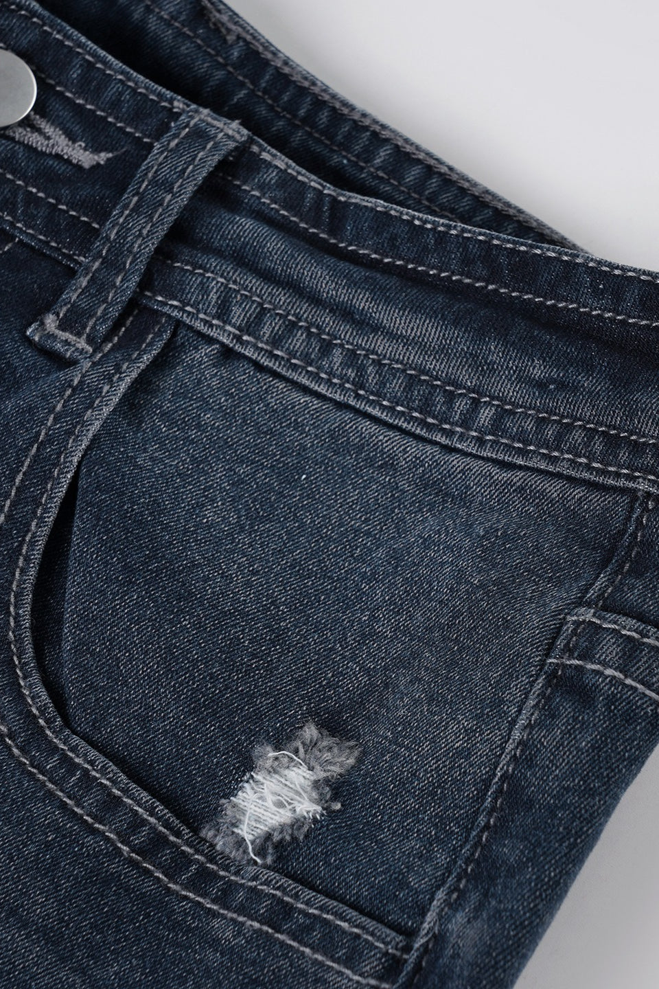 Cuffed Low Rise Destroyed Denim Shorts