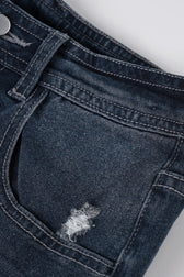 Cuffed Low Rise Destroyed Denim Shorts