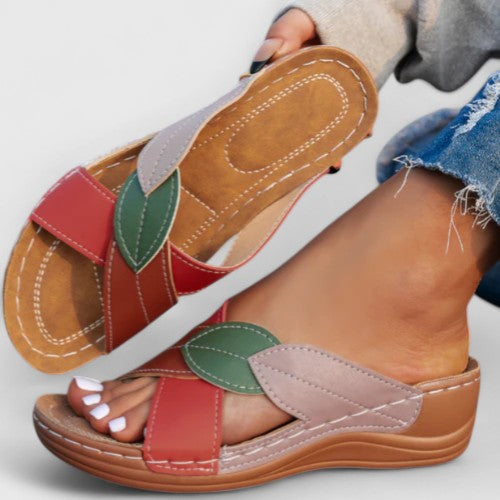 Open Toe Cross Strap Low Wedge Slide Sandals
