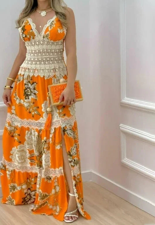 Floral Lace Split Hem Maxi Dress 2