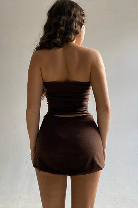 Off Shoulder Bandeau Slim Short Bust Skirt Two Piece Set