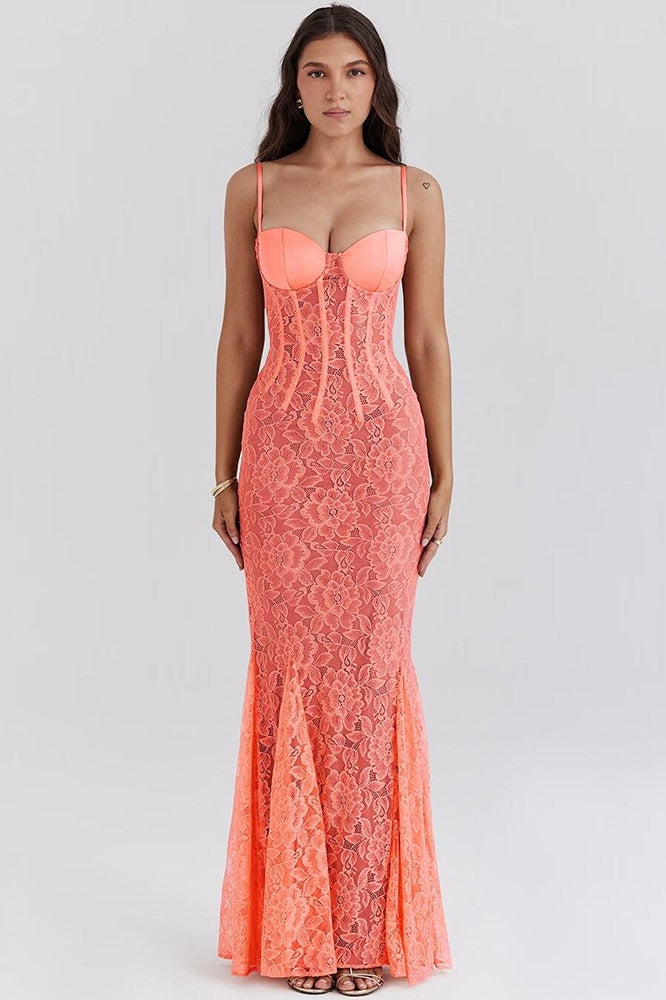 Lace Backless Spaghetti Strap Maxi Dress 3