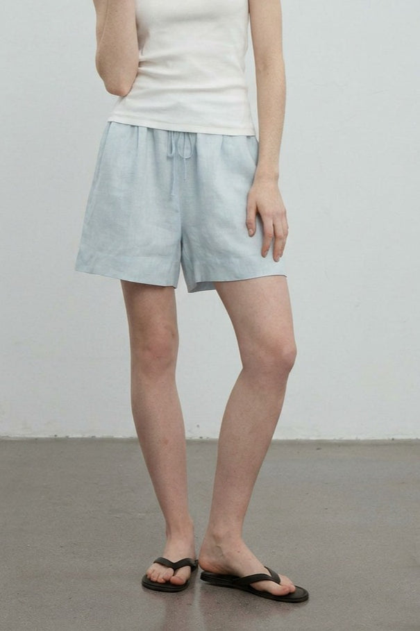 Drawstring Waist Cuffed Hem Relaxed Fit Linen Look Shorts 7