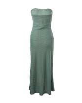 Strapless Eyelet Ruched High Split Midi Dress Summer 13