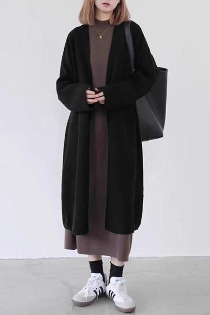 Slouchy Knit Oversized Thick KneeLength Overcoat