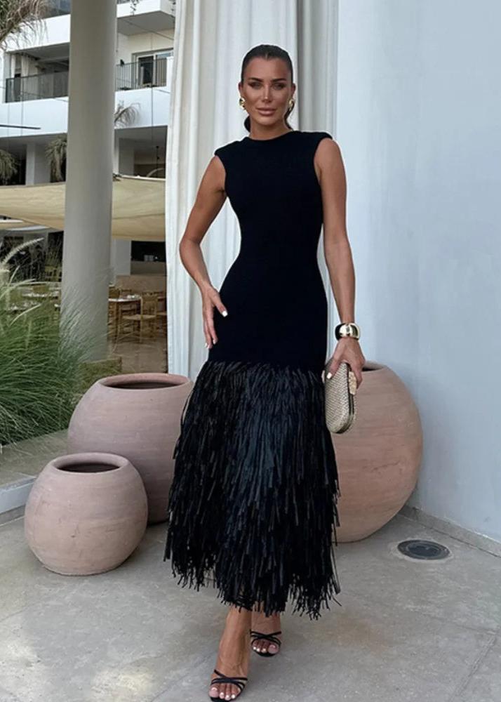 Fringe Noir Knit Midi Dress