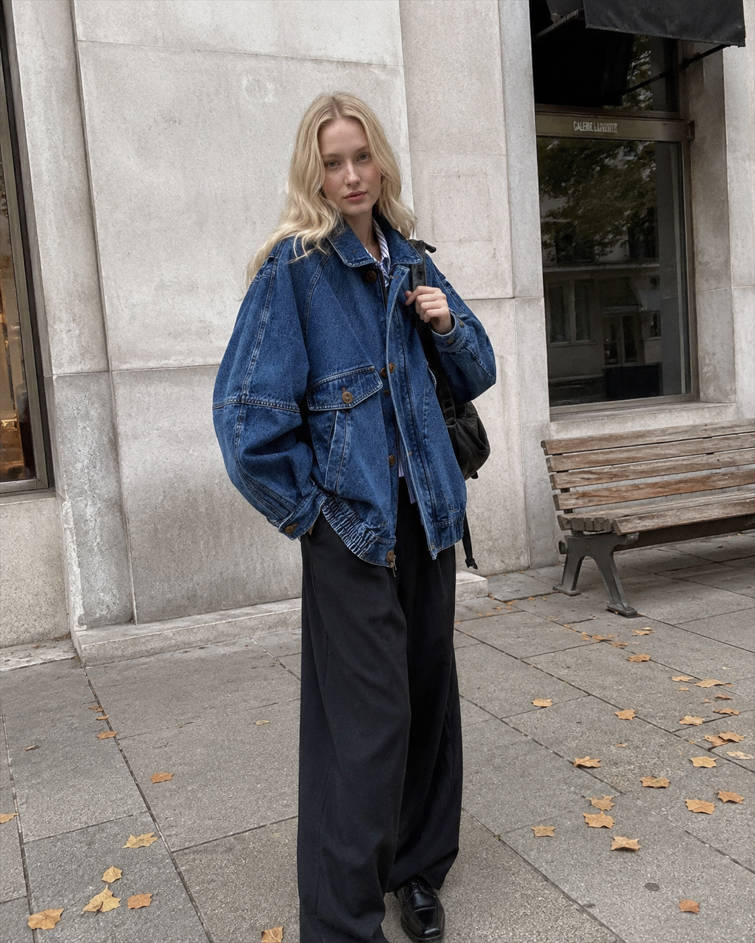 Stand Collar Washed Denim Utility Jacket