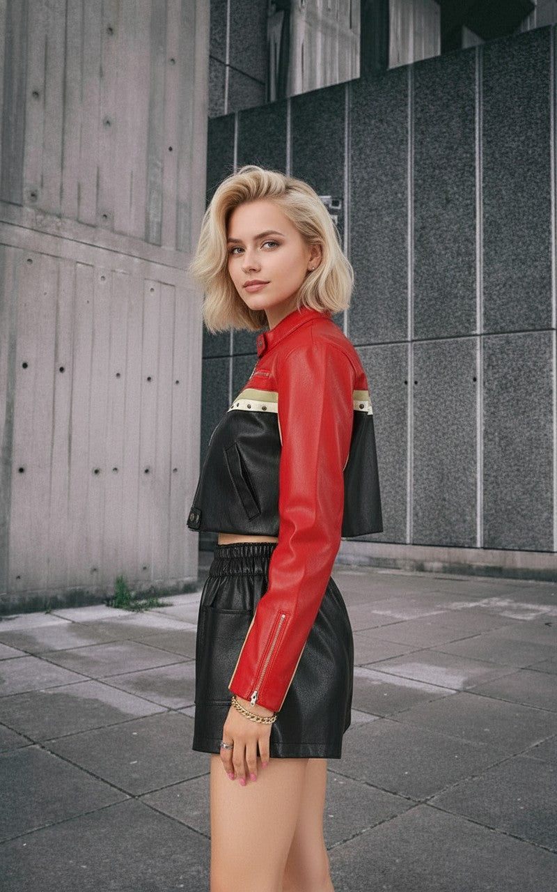 Cropped Moto Faux Leather Coat