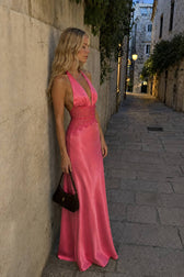 Lace Patchwork Backless Halter Boho Dress