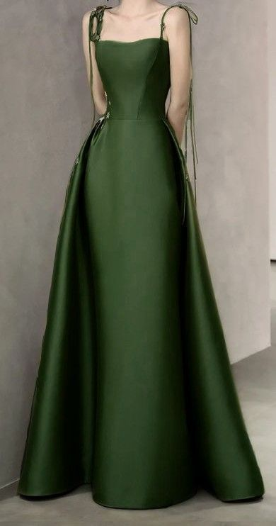 Simple A Line Green Satin Prom Dress Spaghetti Straps Long Party Evening Dress  cc1522