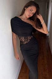 Off-Shoulder Lace Ruched Bodycon Lace Dress