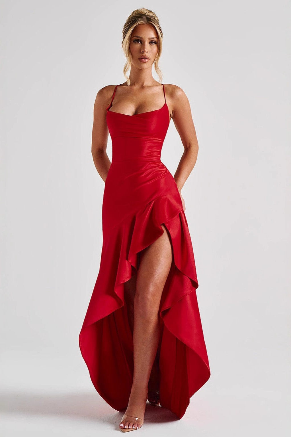 Backless Lace-Up Satin Silk Dress 4