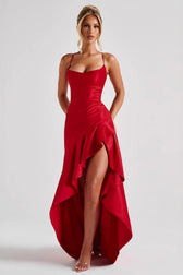 Backless Lace-Up Satin Silk Dress 4