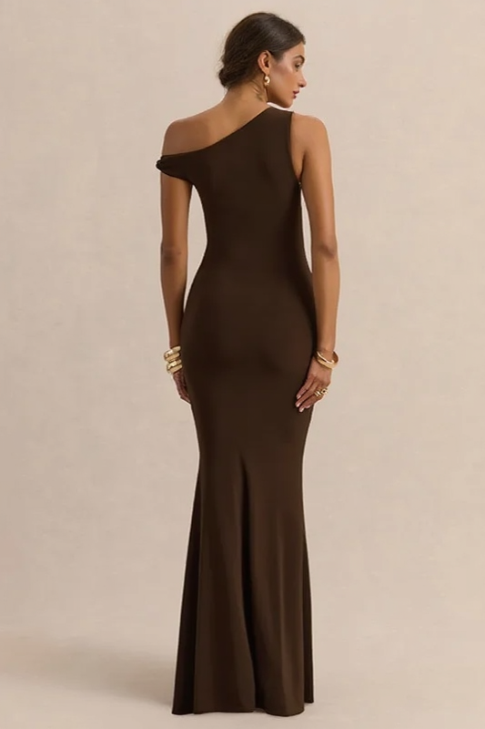 Off Shoulder Asym Metallic Trim Party Dress